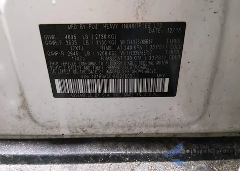 2017 Subaru Outback 2.5I Premium z USA, uszkodzony, nr VIN 4S4BSACC4H3318093